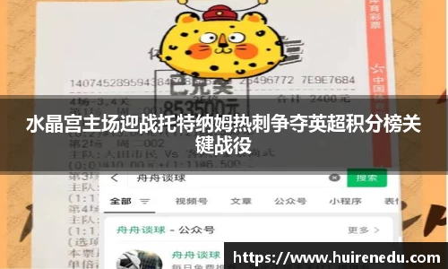 水晶宫主场迎战托特纳姆热刺争夺英超积分榜关键战役